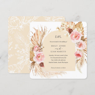 Champagne Pampas Grass Boho Floral Square Invitation