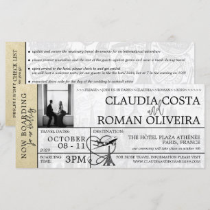 Champagne Paris Mariage Boarding Pass Invitation