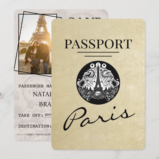 Champagne Paris Passport Save The Date (Front/Back)