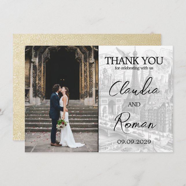 Champagne Paris Passport Thank You Card (Front/Back)