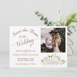 Champagne Peach Roses & Calligraphy Photo Wedding Save The Date
