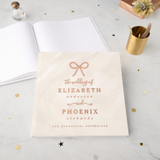 Champagne Pearl Bow Elegant Square Wedding Guest Book