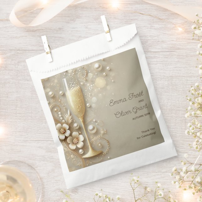 Champagne & Pearl Elegant Wedding Shower Favour Bag (Clipped)