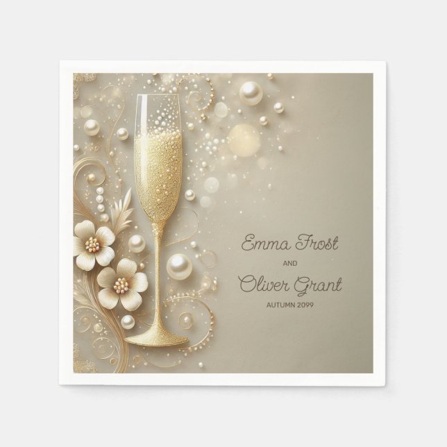 Champagne & Pearl Elegant Wedding Shower Napkin (Front)