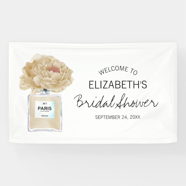 Champagne Peonies Floral Bridal Shower Welcome Banner (Horizontal)