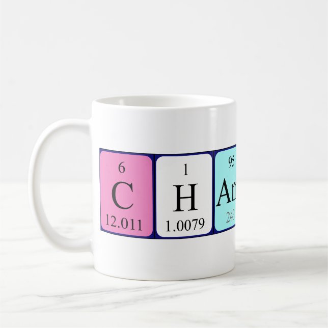 Champagne periodic table name mug (Left)