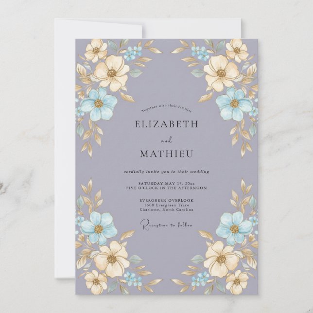 Champagne Periwinkle Bloom Wedding Invitation (Front)