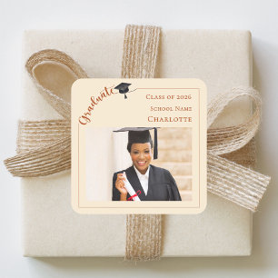 Champagne photo She did it Graduate  Square Sticker