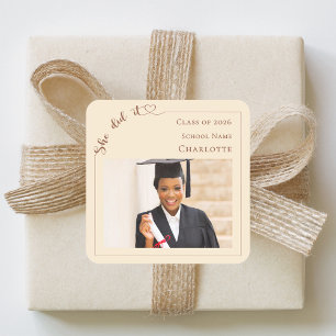 Champagne photo She did it Graduate  Square Sticker