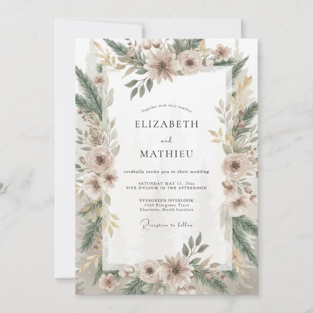 Champagne Pine Woodland Wedding Invitation (Front)