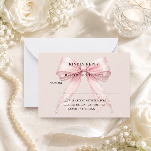 Champagne pink bow response RSVP Card (Creator Uploaded)
