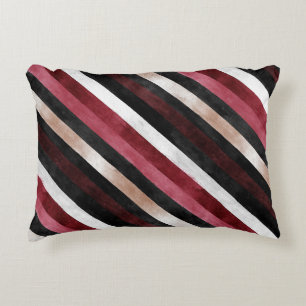 Champagne Pink Burgundy Black Stripes Accent Pillow