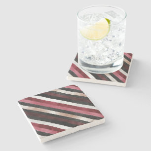 Champagne Pink Burgundy Black Stripes Stone Coaster