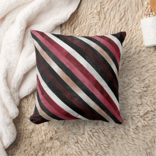Champagne Pink Burgundy Black Stripes Throw Pillow