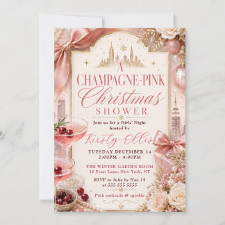 Champagne Pink Christmas Shower Invitation