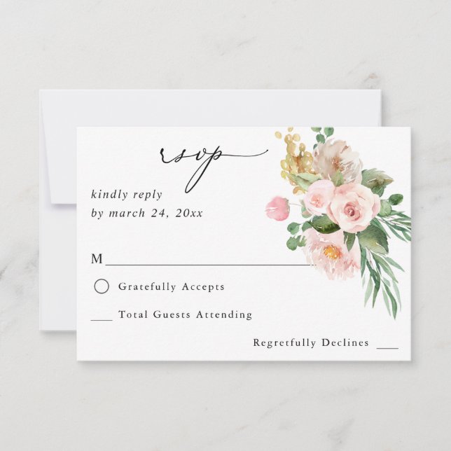 Champagne & Pink Floral no Meal RSVP 2 (Front)