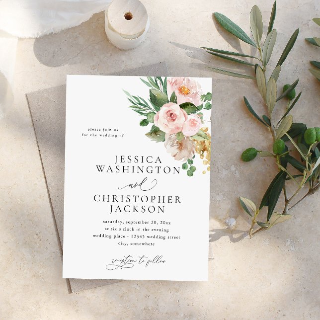 Champagne & Pink Floral Wedding Invitation (Creator Uploaded)