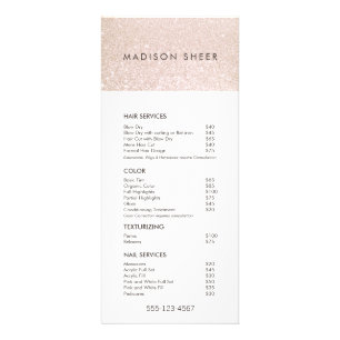 Champagne Pink Glitter Salon Price List Menu