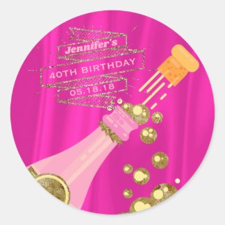 Champagne Pink Gold Elegant Birthday Party Favour Classic Round Sticker