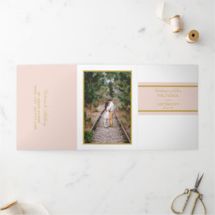 Champagne Pink & Gold Modern Wedding Suite Tri-Fold Invitation