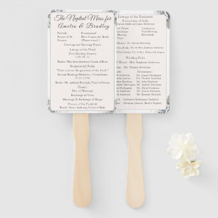 Champagne-Pink Lace Catholic Wedding Program Hand Fan