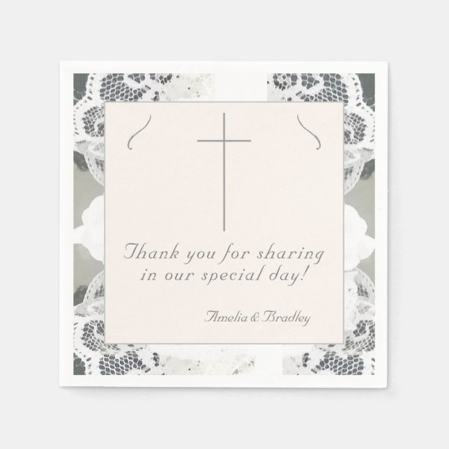 Champagne-Pink Lace Wedding Napkin (Front)