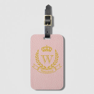 Champagne Pink Mock Leather with Monogram Crest Luggage Tag