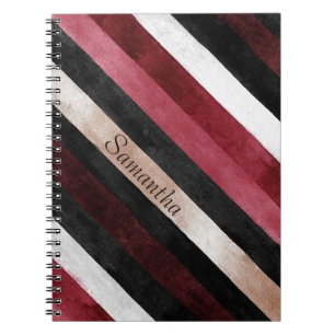 Champagne Pink Red Burgundy Black Stripes Name Notebook