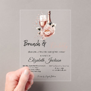 Champagne Pink Rose Brunch & BubblyBridal Shower   Acrylic Invitations