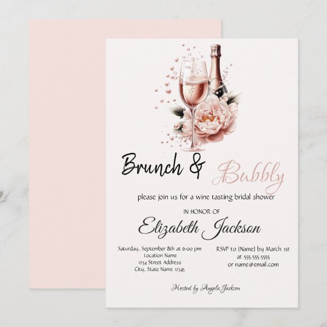 Champagne Pink Rose Brunch & BubblyBridal Shower   Invitation (Front/Back)