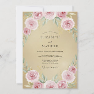 Champagne Pink Rose Wedding Invitation