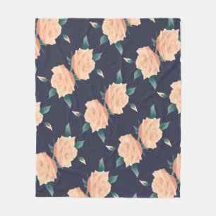 Champagne Pink Roses & Navy Fleece Blanket
