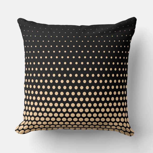 Champagne Polka Dot Modern Black Throw Pillow (Front)