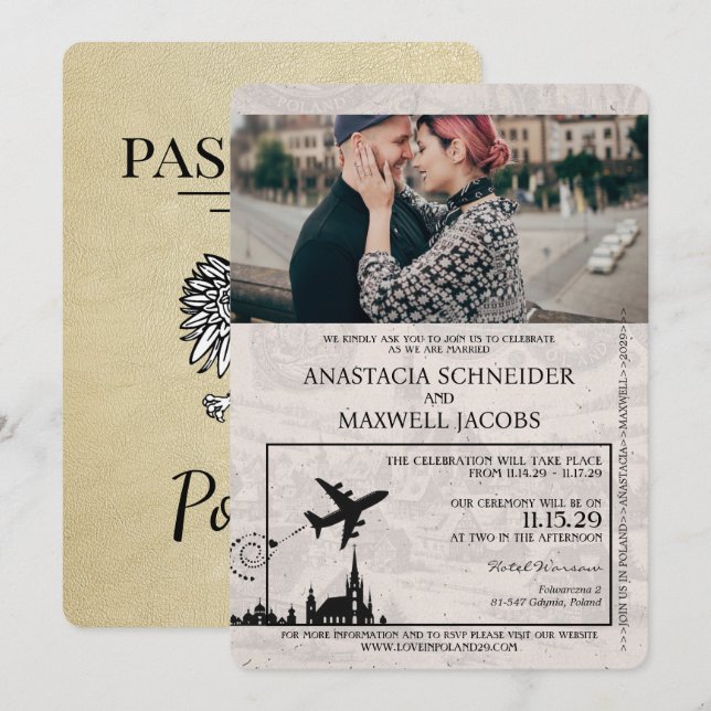 Champagne Pologne Faire-part de mariage Passeport (Devant / Derrière)