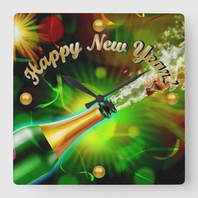 Champagne Pop Square Wall Clock (Front)