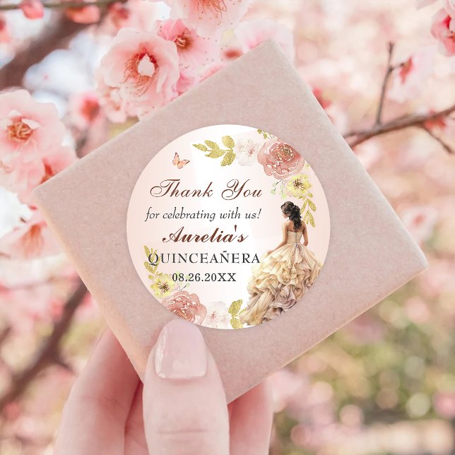 Champagne Princess Dress Quinceañera Birthday Classic Round Sticker (Creator Uploaded)