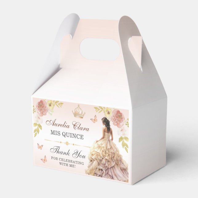 Champagne Princess Dress Quinceañera Birthday Favor Box (Front Side)