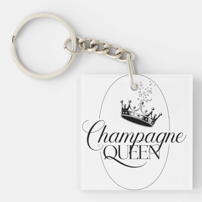 Champagne Queen Oval Design with Crown  Keychain (Front)