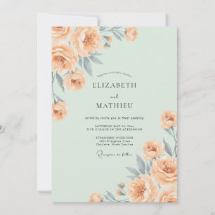 Champagne Ranunculus Mint Eucalyptus Wedding Invitation