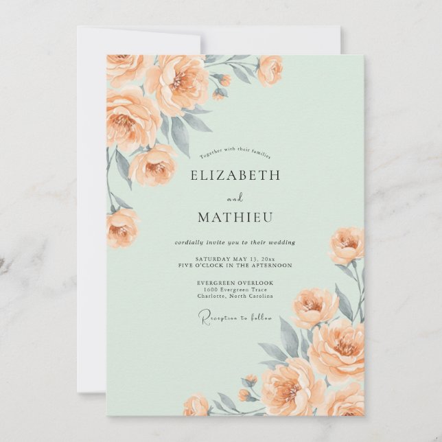 Champagne Ranunculus Mint Eucalyptus Wedding Invitation (Front)