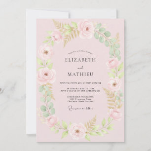 Champagne Ranunculus Soft Eucalyptus Wedding Invitation
