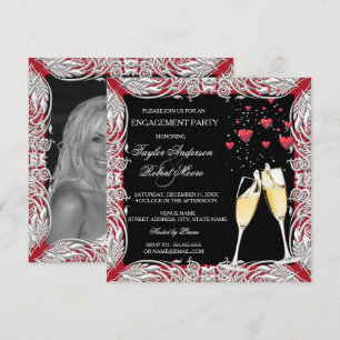Champagne Red Heart Engagement Party Invitation