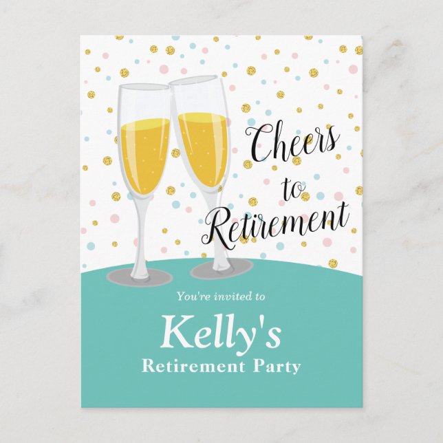 Champagne  retirement Party Invitation Postcard (Front)