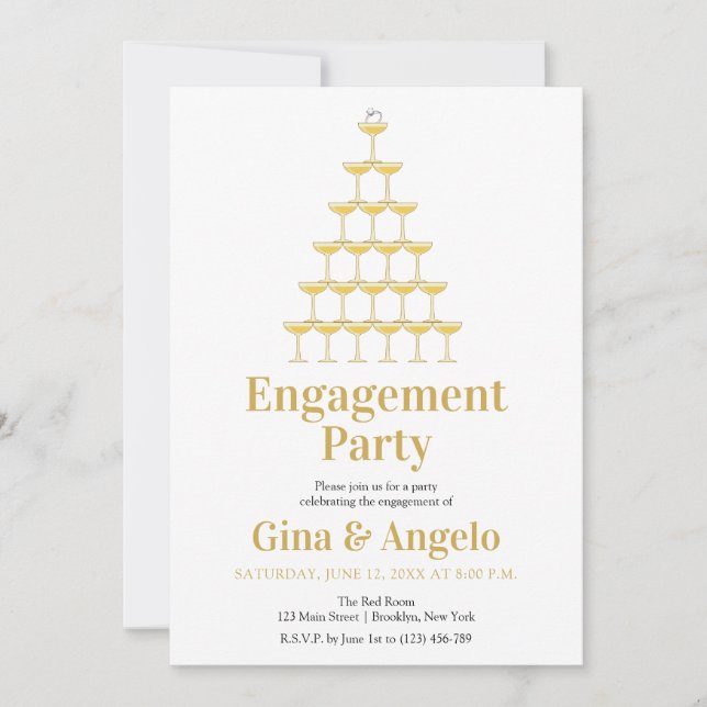 Champagne Retro Style Engagement Party Invitation (Front)