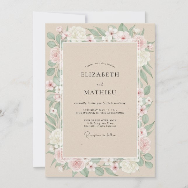 Champagne Rose Blush Petal Wedding Invitation (Front)