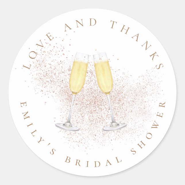 Champagne Rose Gold Glitter Thanks Bridal Shower Classic Round Sticker (Front)