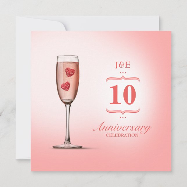Champagne Rosé - Invitation Anniversaire de Mariag (Devant)
