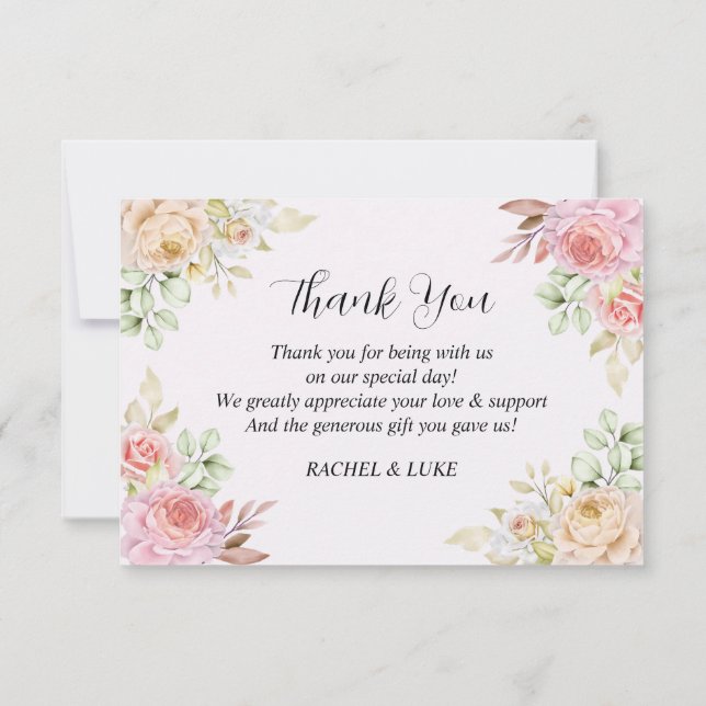 Champagne Roses Chic Wedding Thank You Card (Back)