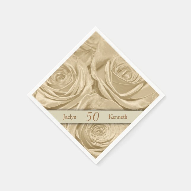 Champagne Roses Golden Wedding Anniversary Napkin (Corner)