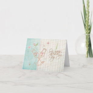 Champagne+Roses Vintage+Blue On Your Wedding Day Card